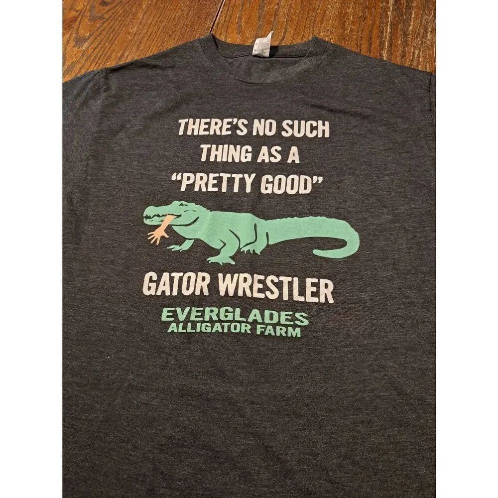 New Gator Wrestler Tee Large Everglades Alligator Farm Funny Shirt Unisex